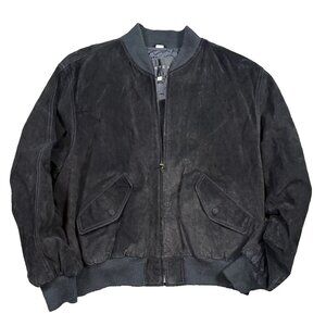 Context Black Suede Leather Bomber Jacket Size Large Vintage 90s Y2K Streetwear